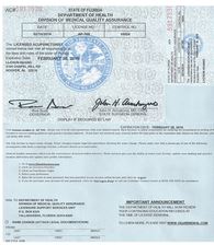 Li Chun Huang Acupuncturist License in Florida state